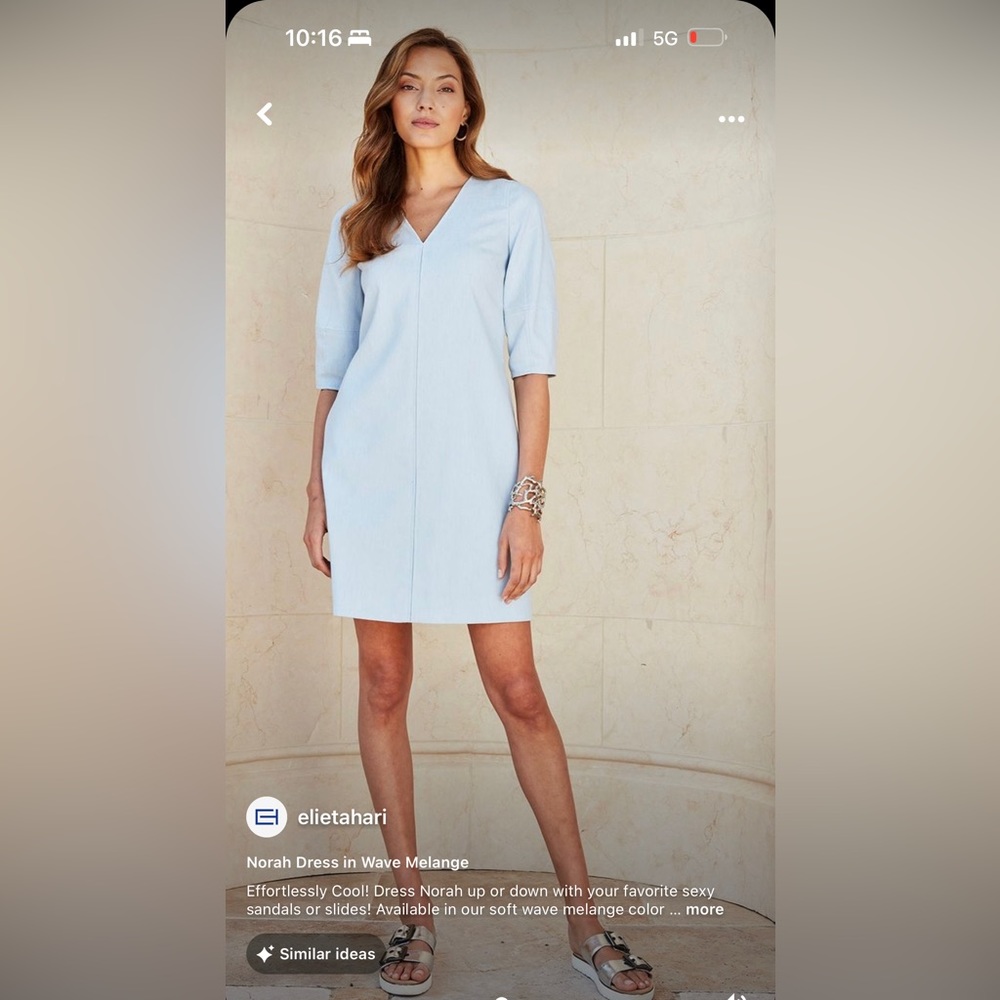 Elie Tahari Womens V Neck Short A-Line Dress 3/4 Sleeve Solid Blue 14